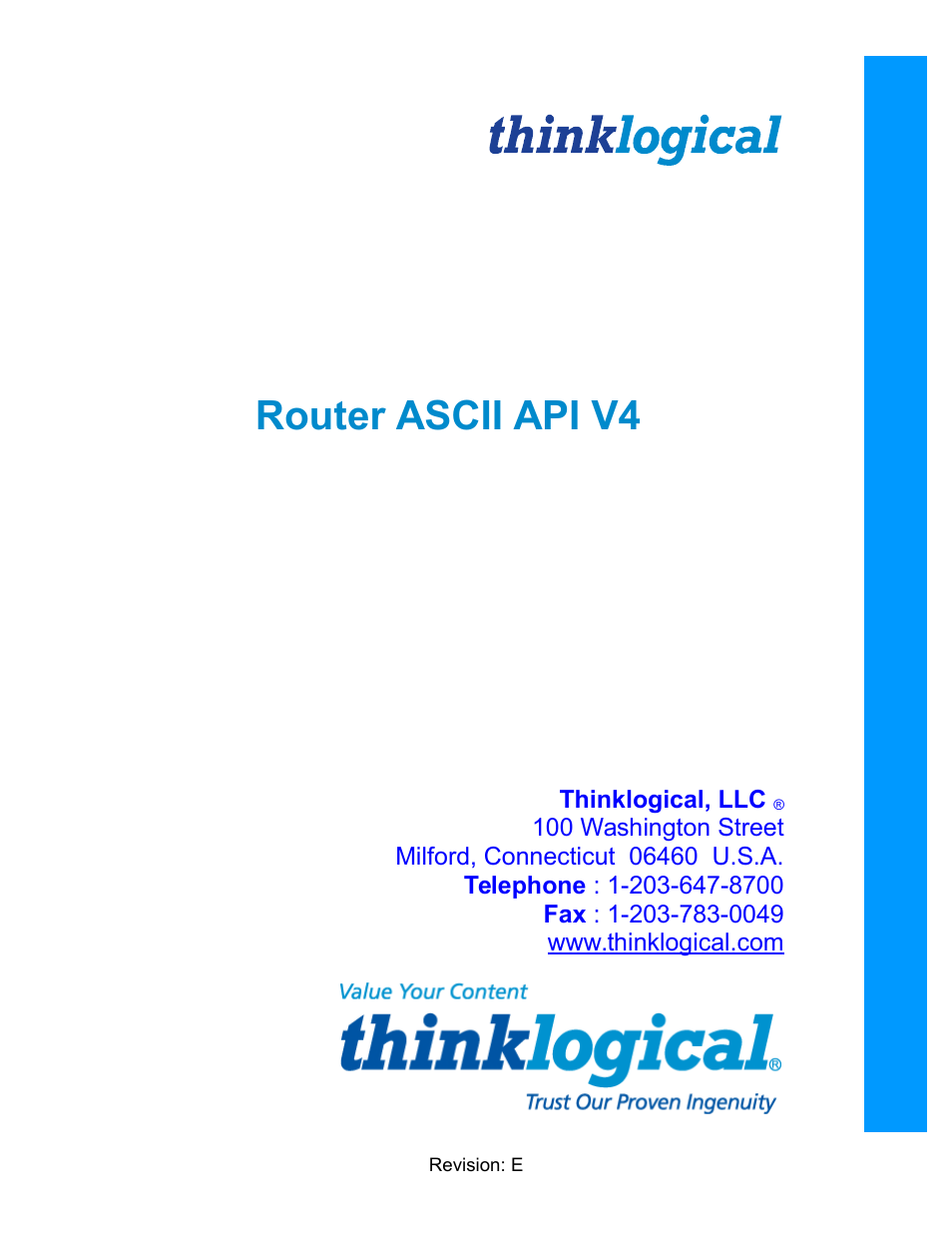 Thinklogical Router - ASCII-API User Manual | 34 pages