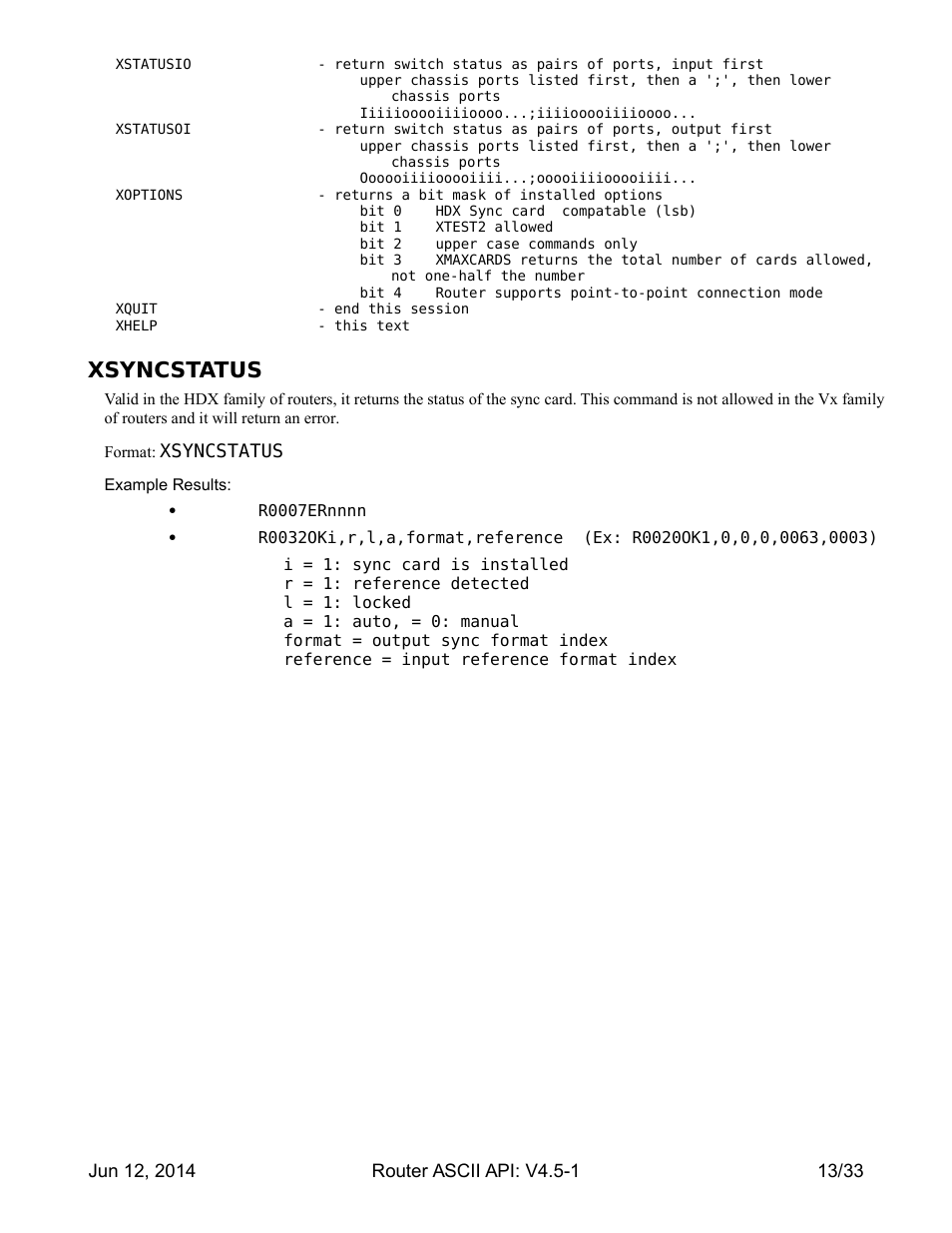 Xsyncstatus | Thinklogical Router - ASCII-API User Manual | Page 14 / 34