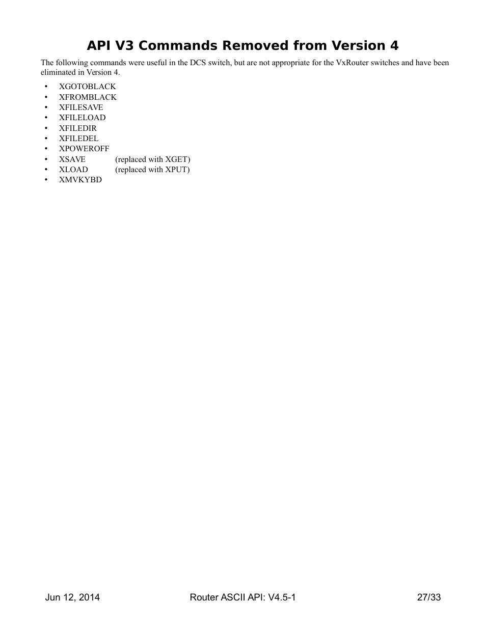 Api v3 commands removed from version 4 | Thinklogical Router - ASCII-API User Manual | Page 28 / 34