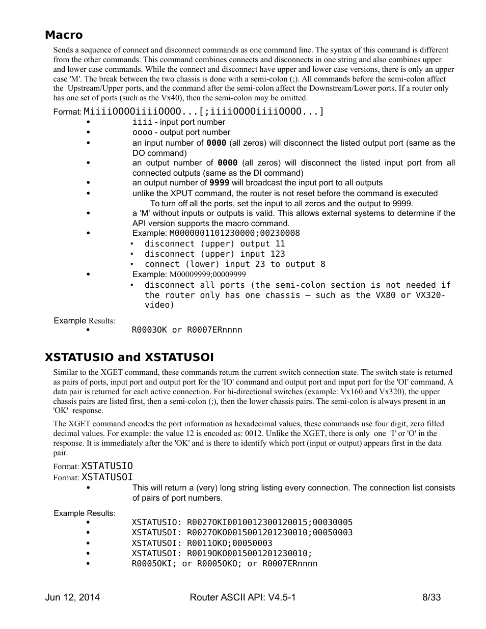 Macro, Xstatusio and xstatusoi | Thinklogical Router - ASCII-API User Manual | Page 9 / 34