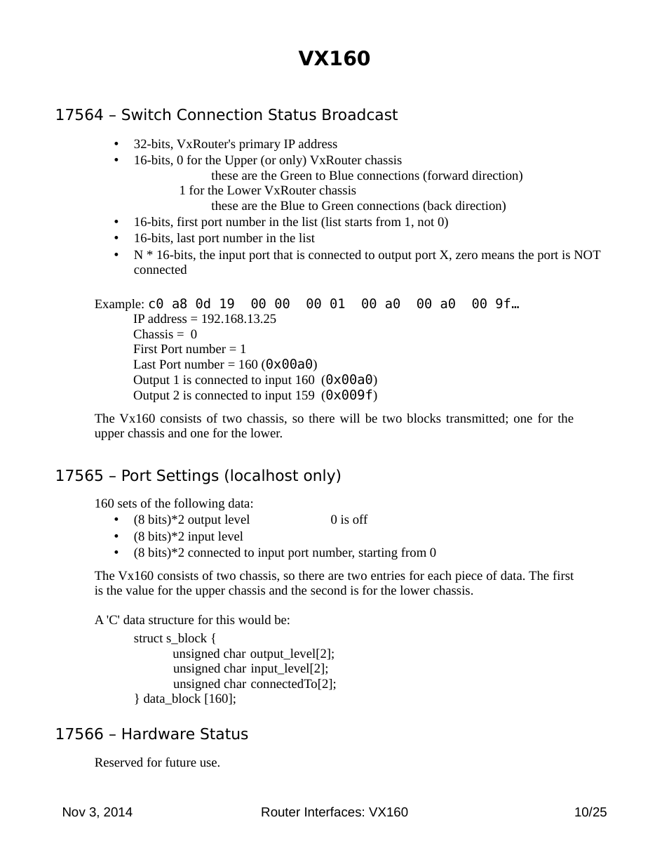 Vx160, 17564 – switch connection status broadcast, 17565 – port settings (localhost only) | 17566 – hardware status | Thinklogical Router Interfaces User Manual | Page 10 / 25