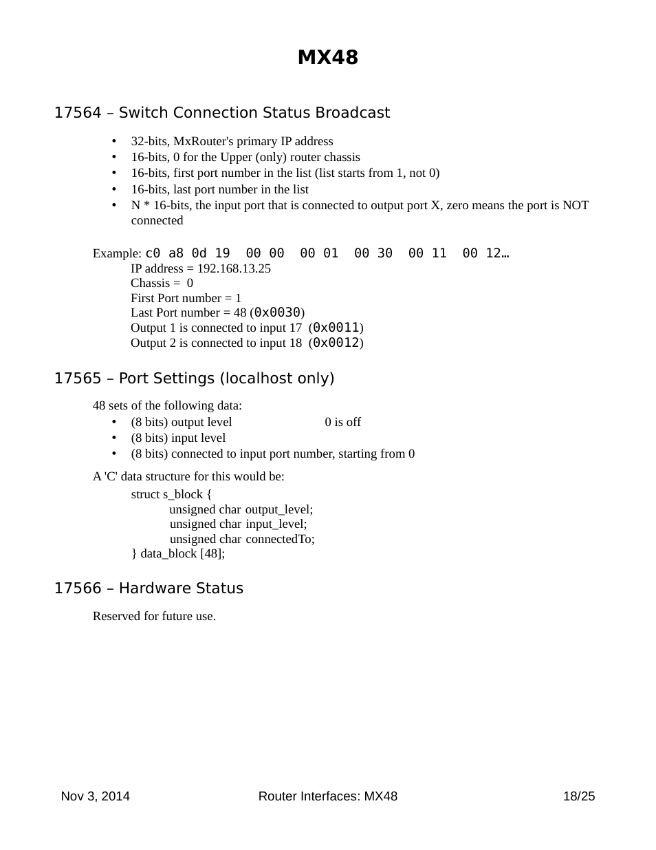 Mx48, 17564 – switch connection status broadcast, 17565 – port settings (localhost only) | 17566 – hardware status | Thinklogical Router Interfaces User Manual | Page 18 / 25