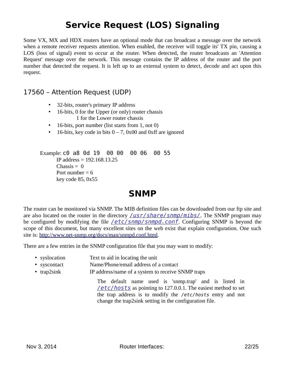 Service request (los) signaling, 17560 – attention request (udp), Snmp | Thinklogical Router Interfaces User Manual | Page 22 / 25