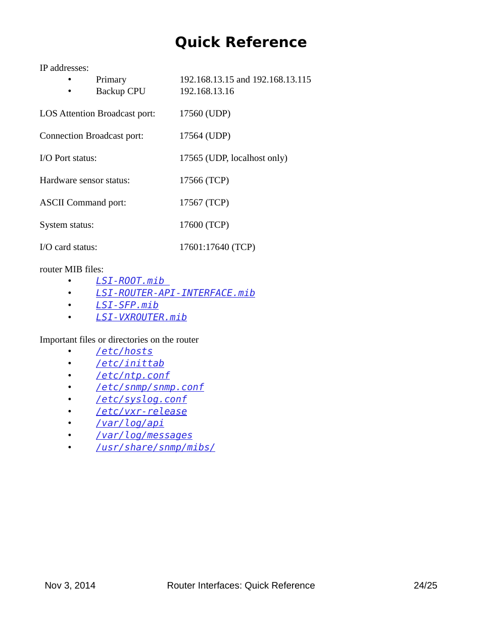 Quick reference | Thinklogical Router Interfaces User Manual | Page 24 / 25