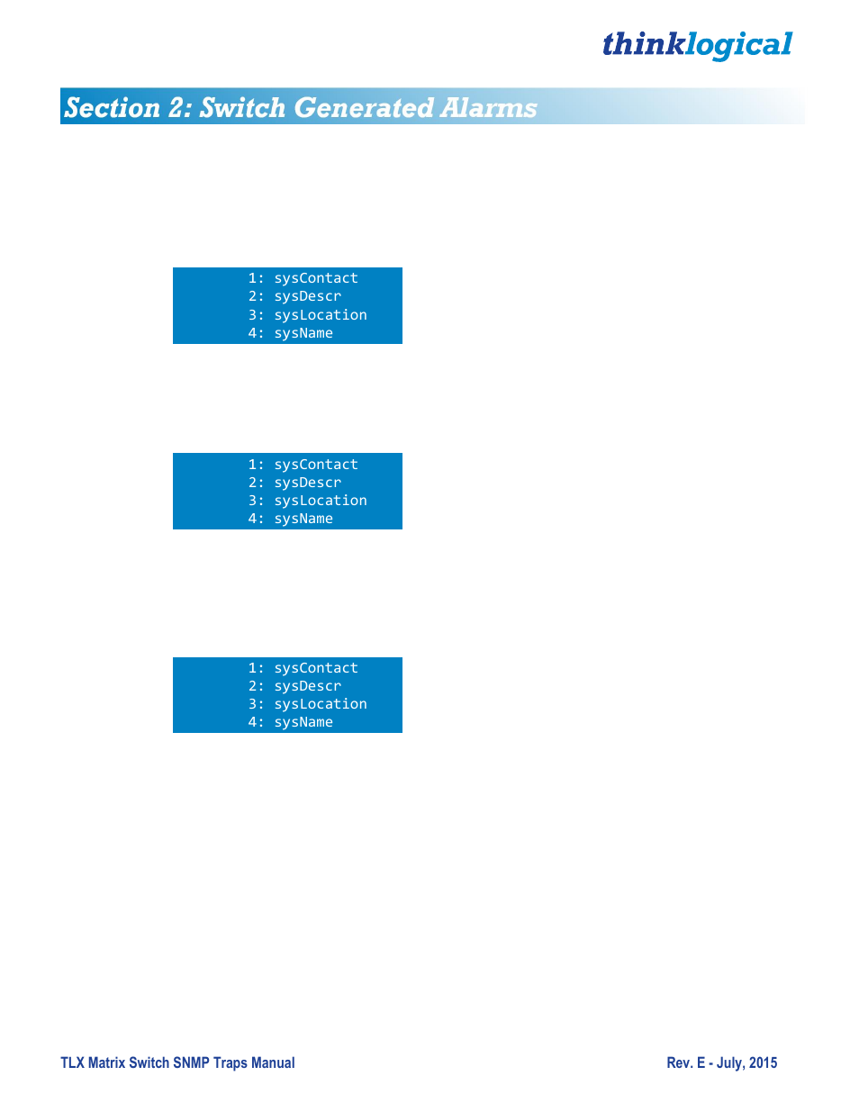 Tlx48 hardware alarms (alarm contacts) | Thinklogical TLX Matrix Switch SNMP Traps User Manual | Page 16 / 27