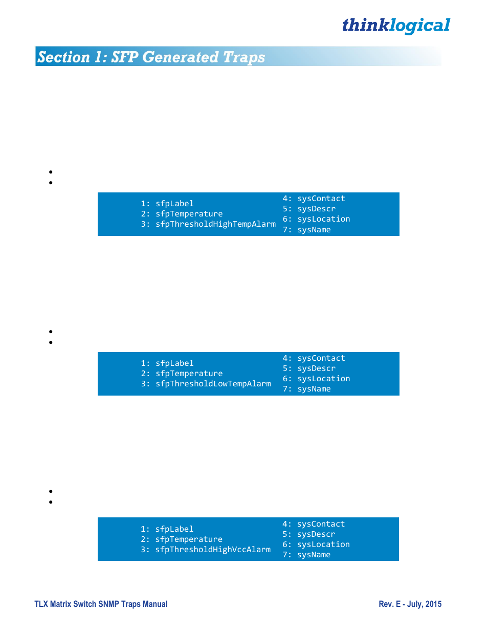 Alarms | Thinklogical TLX Matrix Switch SNMP Traps User Manual | Page 7 / 27