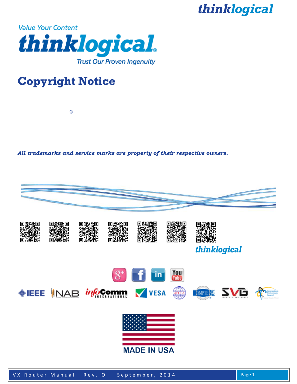 Copyright notice | Thinklogical VX Routers Manual User Manual | Page 2 / 72