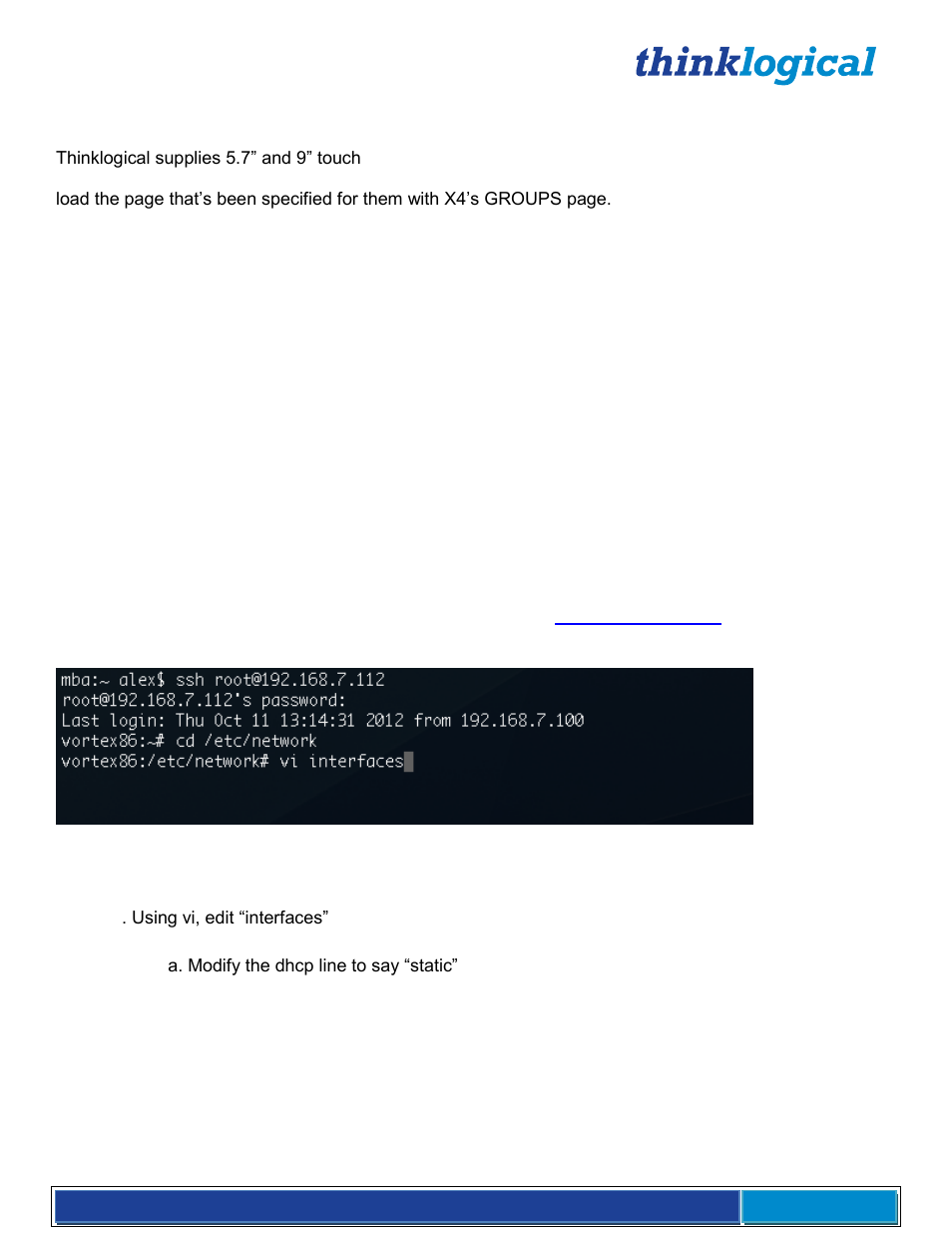 Appendix e: touch panel configuration | Thinklogical VX Routers Manual User Manual | Page 68 / 72