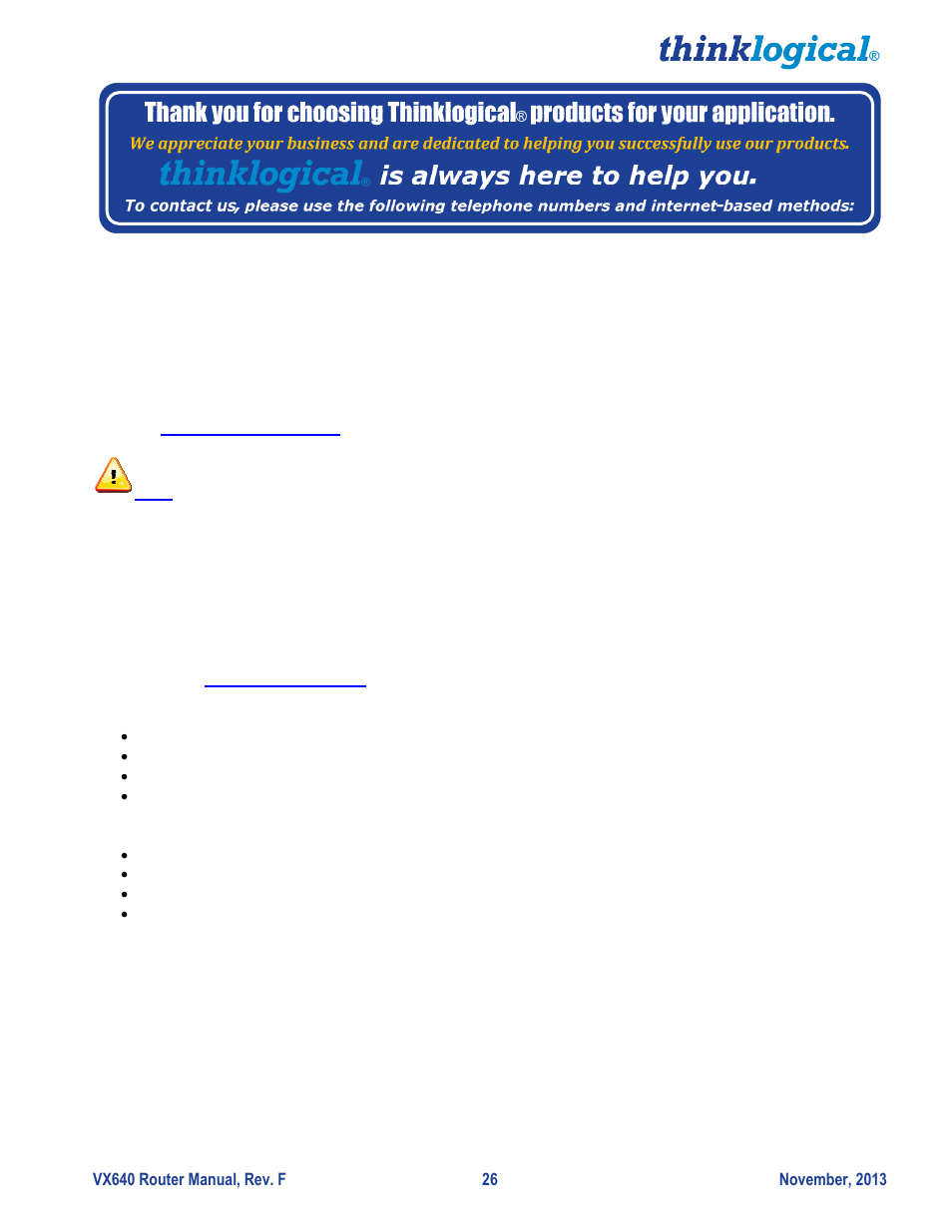 Website, Ftp site, Email | Thinklogical VX640 Router Manual User Manual | Page 31 / 44