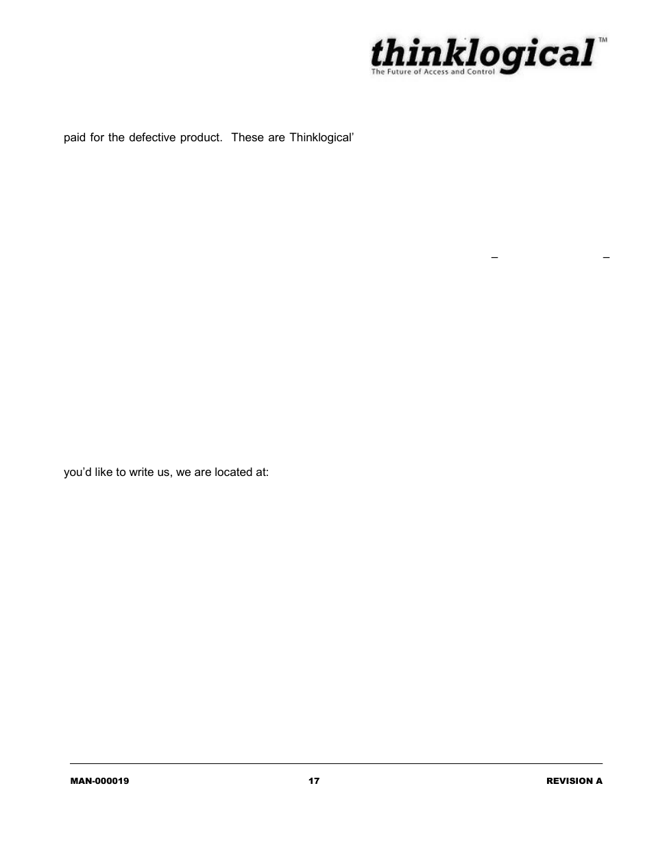 Our address, 2 our address | Thinklogical AlterImageRGB to DVI Converter Manual User Manual | Page 19 / 19