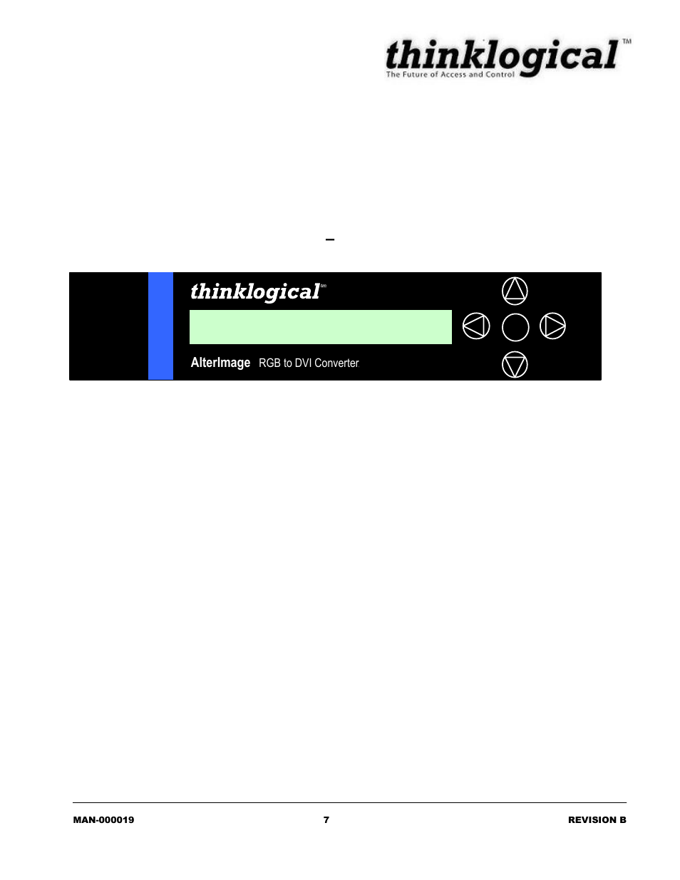 Connecting the alterimage converter, Front panel view, Converter version | Aic-000001 | Thinklogical AlterImageRGB to DVI Converter Manual User Manual | Page 9 / 19