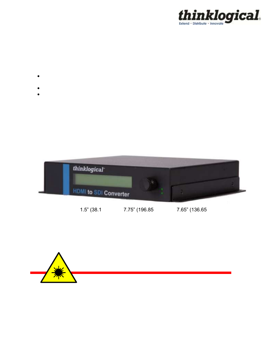 1 introduction, 1 contents, 2 product overview | 3 laser information | Thinklogical HDMI to SDI Converter Manual User Manual | Page 6 / 39