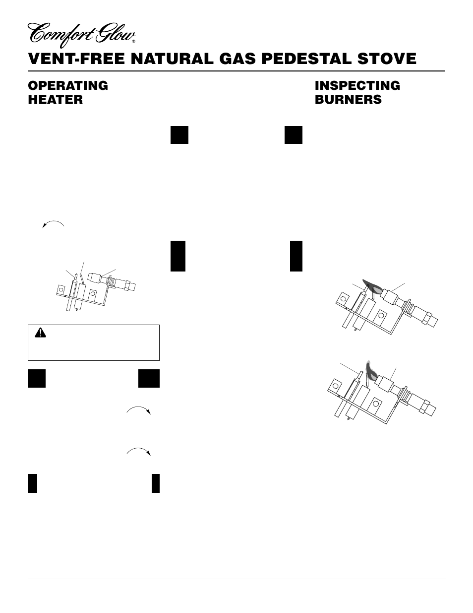 Vent-free natural gas pedestal stove, Operating heater, Inspecting burners | Continued | Desa Tech S39NT User Manual | Page 14 / 26