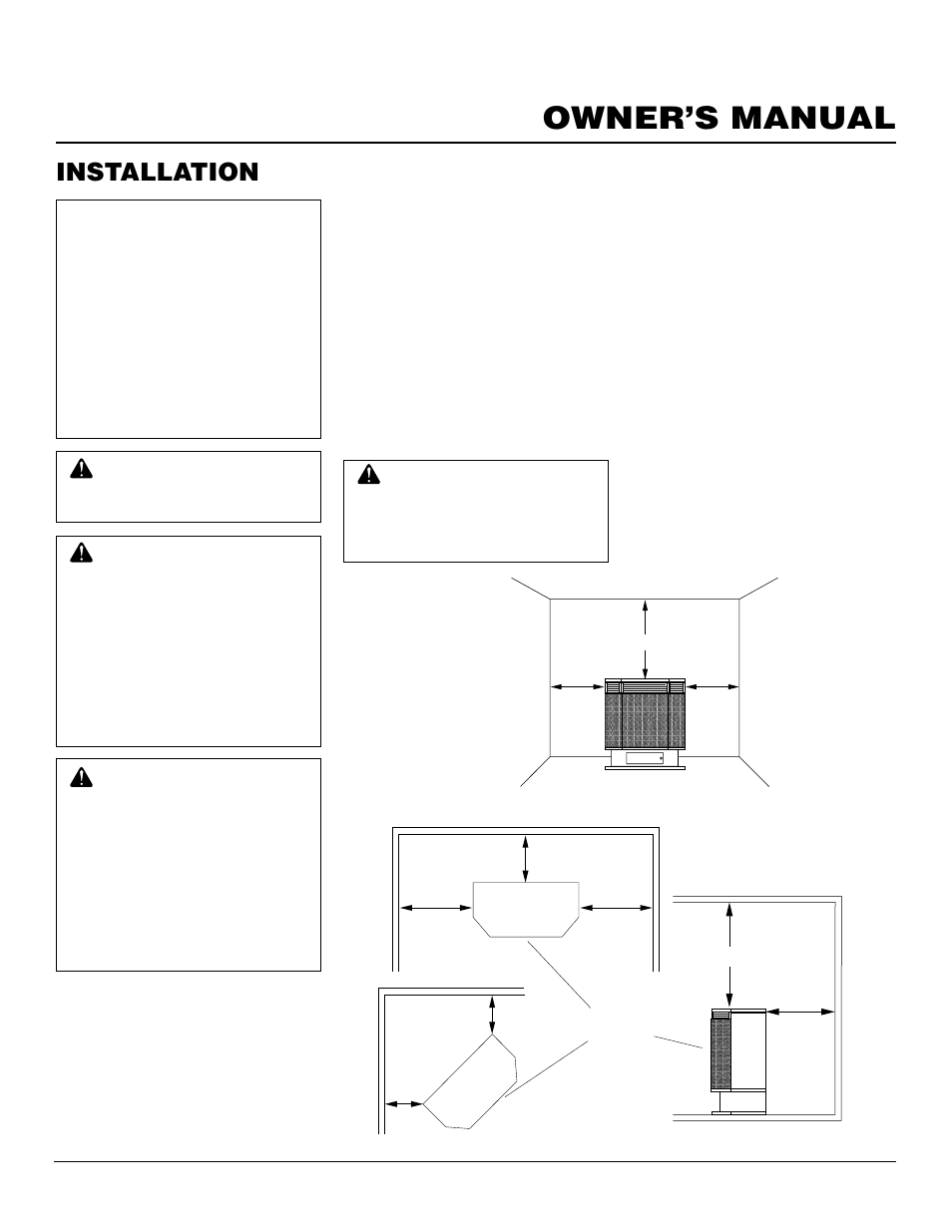 Owner’s manual, Installation, Check gas type | Clearances to combustibles, Vent-free operation only), Minimum wall and ceiling clearances (see figure 4) | Desa Tech S39NT User Manual | Page 7 / 26