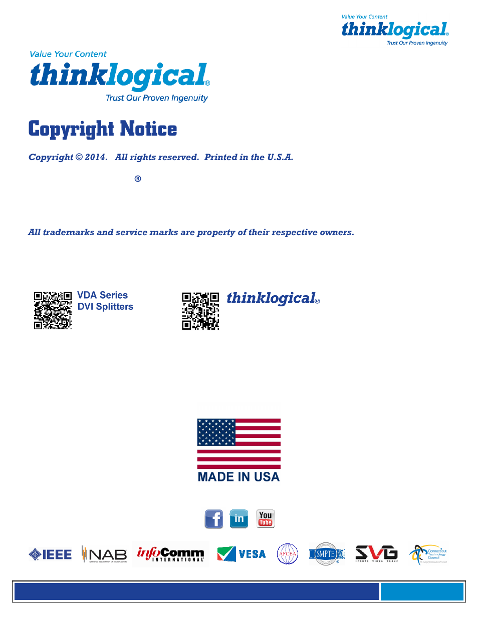 Copyright notice | Thinklogical VDA Manual User Manual | Page 2 / 19
