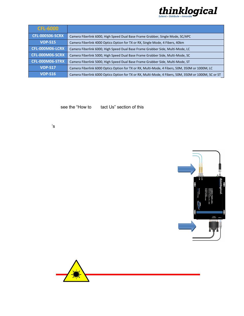 Cfl-6000, Increased security, Class 1 lasers | Thinklogical Camera Fiber-Link Manual User Manual | Page 8 / 39