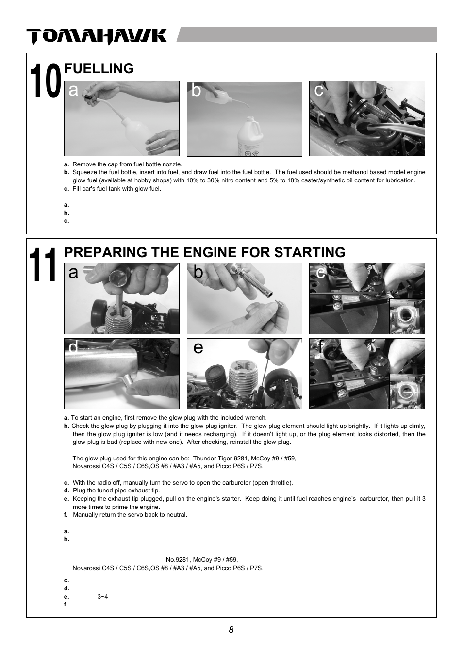Ab c, Ba c, De d | Setup sheet ver 1.0, Ae d, Front rear, Instruction manual, Warranty, Charging the glow plug igniter 電夾充電方式, Unwrapping contents from box 束帶的使用 | Thunder Tiger 6194-F User Manual | Page 10 / 20