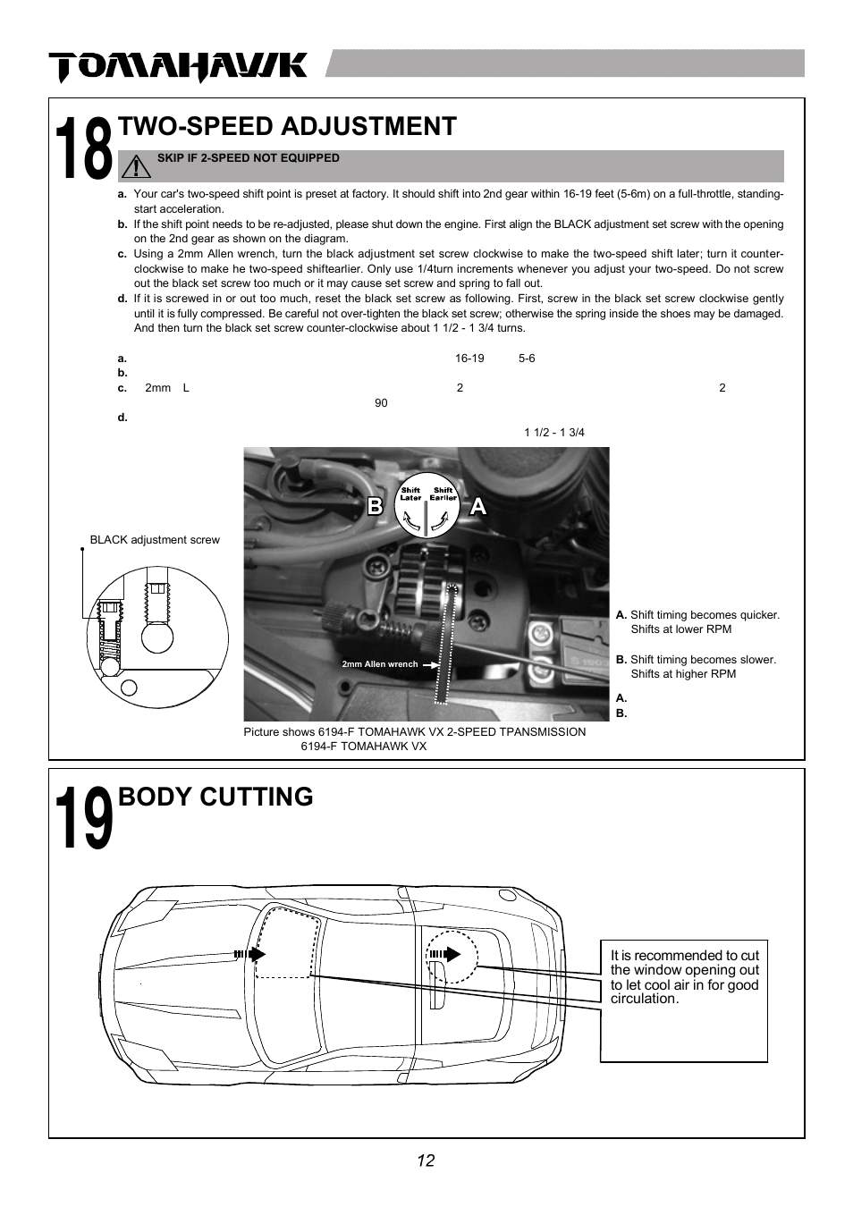 Ab c, Ba c, De d | Setup sheet ver 1.0, Ae d, Front rear, Instruction manual, Warranty, Charging the glow plug igniter 電夾充電方式, Unwrapping contents from box 束帶的使用 | Thunder Tiger 6194-F User Manual | Page 14 / 20