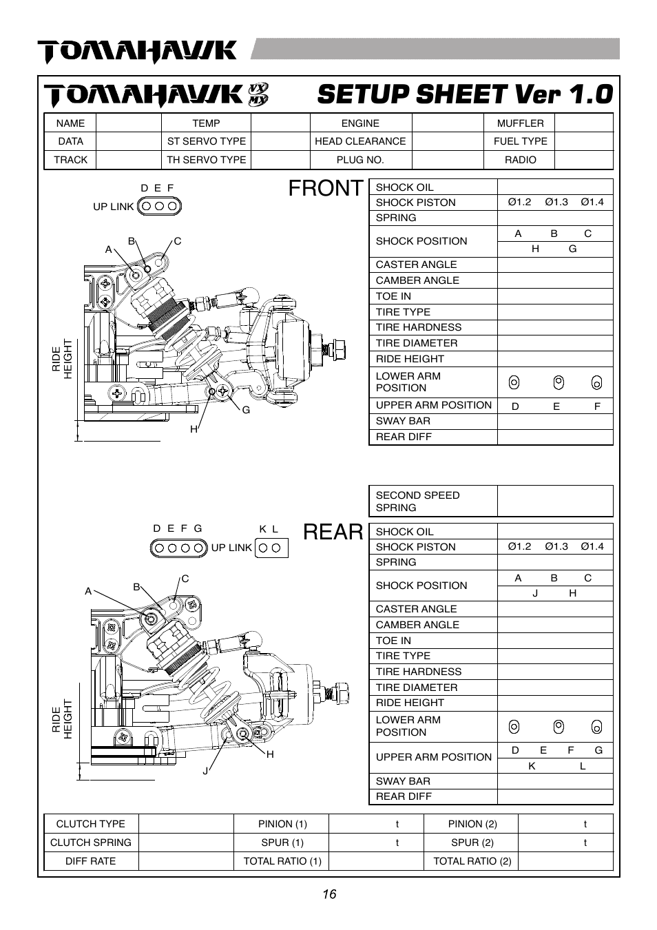 Ab c, Ba c, De d | Setup sheet ver 1.0, Ae d, Front, Rear, Instruction manual, Warranty, Charging the glow plug igniter 電夾充電方式 | Thunder Tiger 6194-F User Manual | Page 18 / 20