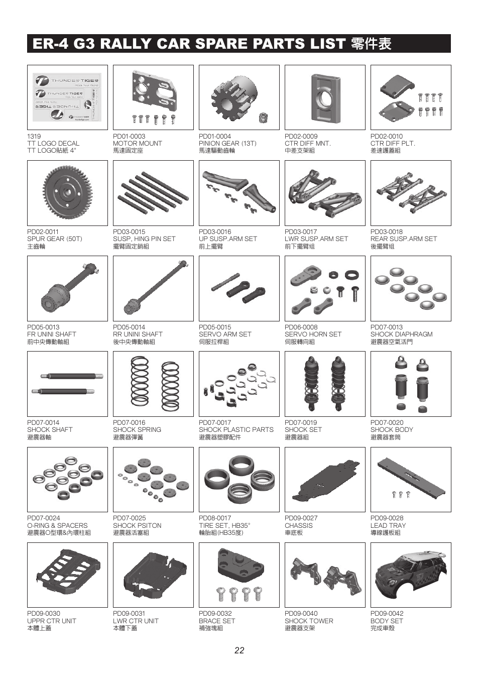 6402 p22.pdf, Er-4 g3 rally car spare parts list | Thunder Tiger ER-4 G3 User Manual | Page 23 / 28