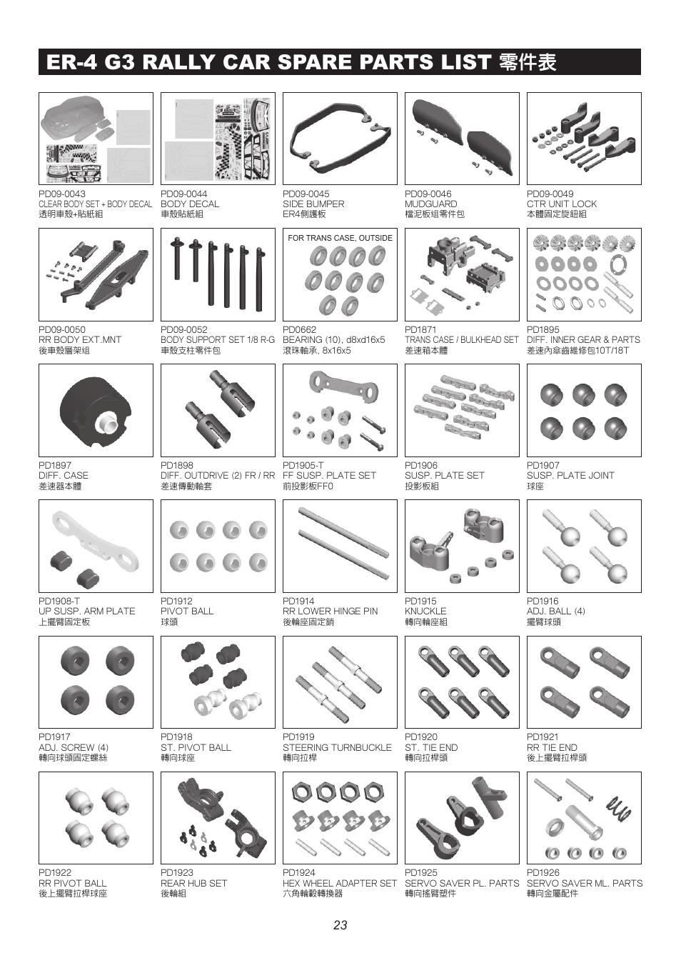 6402 p23.pdf, Er-4 g3 rally car spare parts list | Thunder Tiger ER-4 G3 User Manual | Page 24 / 28