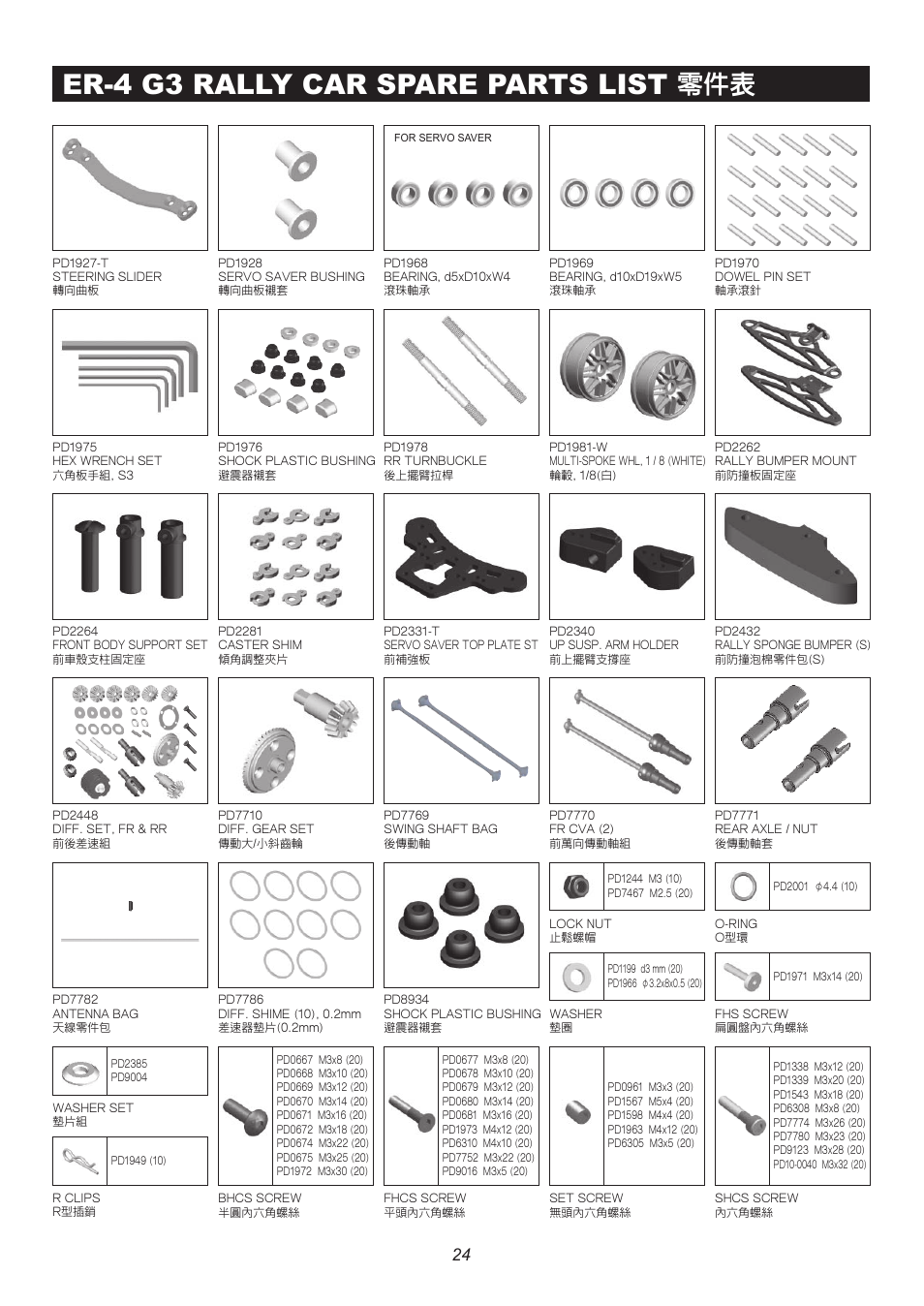 6402 p24.pdf, Er-4 g3 rally car spare parts list | Thunder Tiger ER-4 G3 User Manual | Page 25 / 28