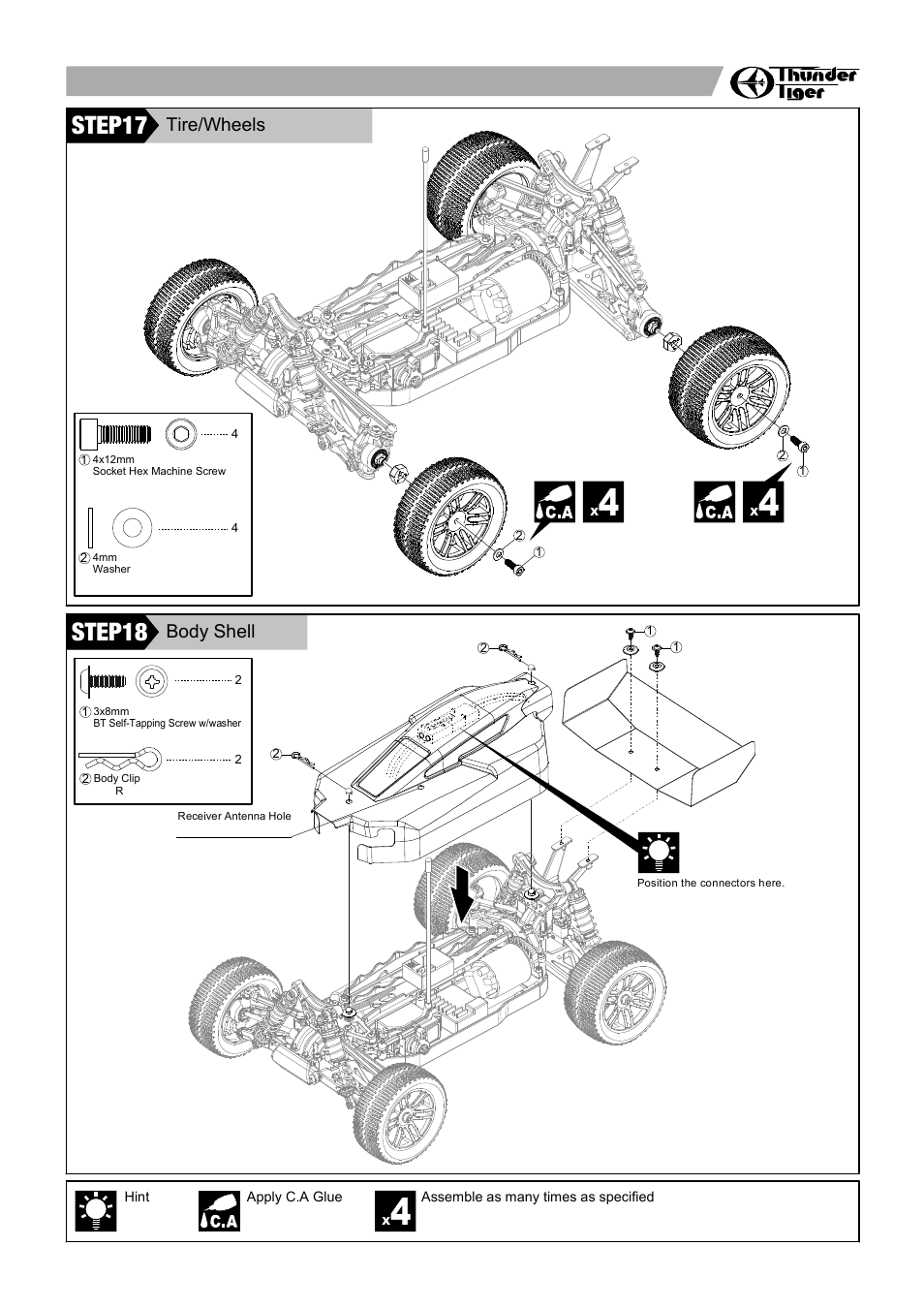 Step7, Step8, Step9 | Step10, Step11, Step12, Step16, Step17, Step18, Shock absorber 避震器組 | Thunder Tiger SPARROWHAWK XB 4WD Maintenance Manual User Manual | Page 19 / 34