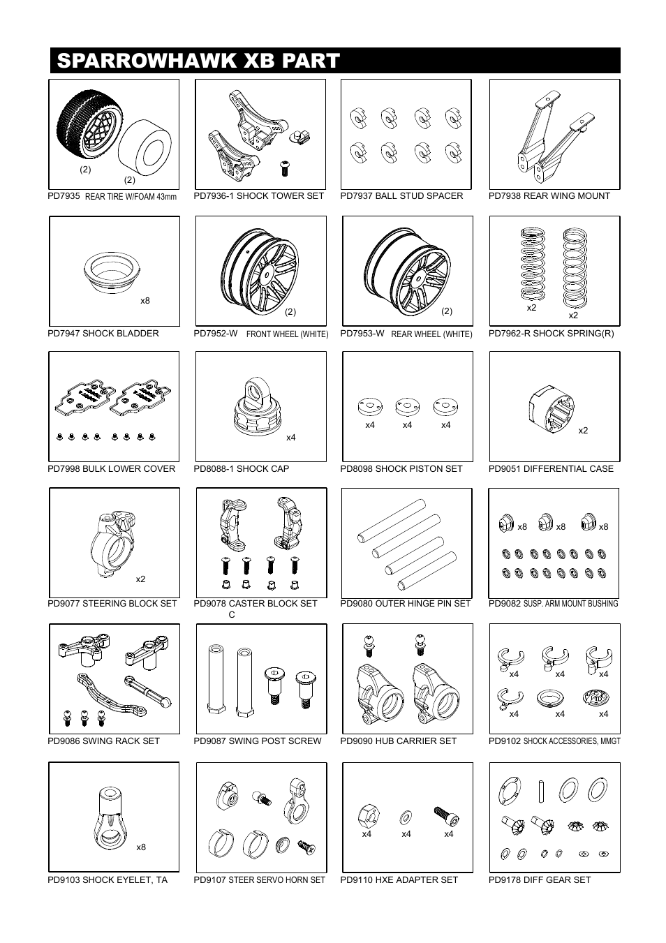 Sparrowhawk xb part 零件表 | Thunder Tiger SPARROWHAWK XB 4WD Maintenance Manual User Manual | Page 24 / 34