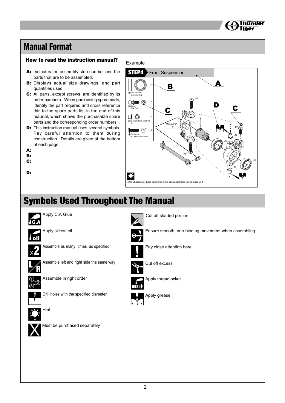 Maintenance manual & parts catalogue, Introduction, Under safety precautions | Index, Tools included, Tools required for assembly, Manual format, Symbols used throughout the manual, 電動競速越野車, No.6536-f | Thunder Tiger SPARROWHAWK XB 4WD Maintenance Manual User Manual | Page 3 / 34