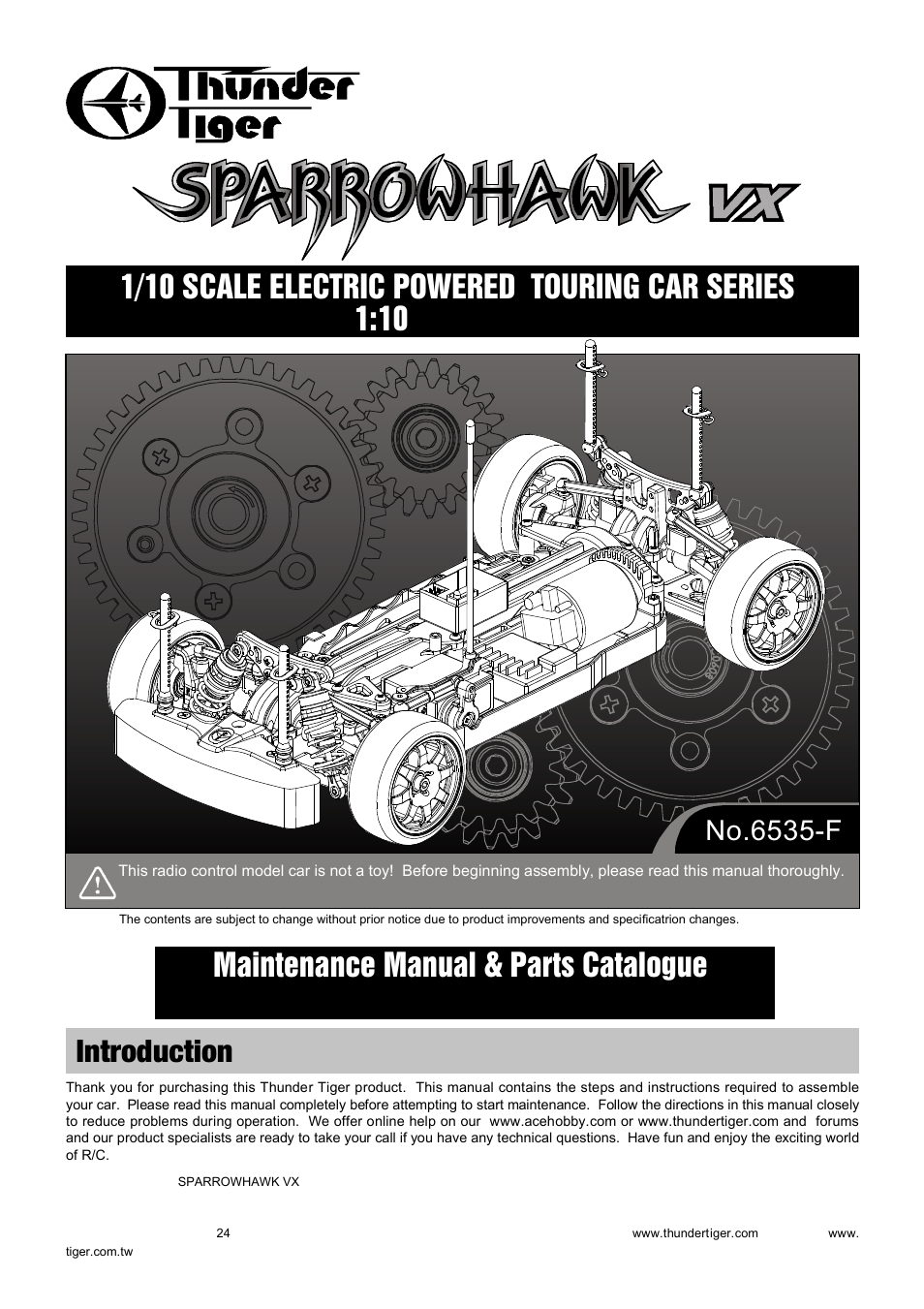 Thunder Tiger SPARROWHAWK VX Malntenance Manual User Manual | 34 pages