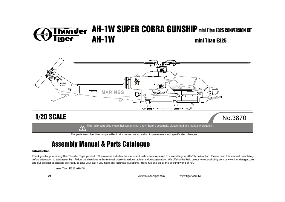 Thunder Tiger AH-1W User Manual | 39 pages