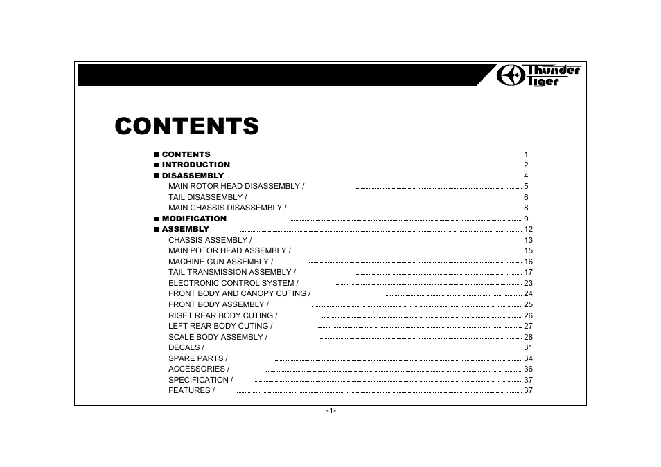 Thunder Tiger AH-1W User Manual | Page 2 / 39