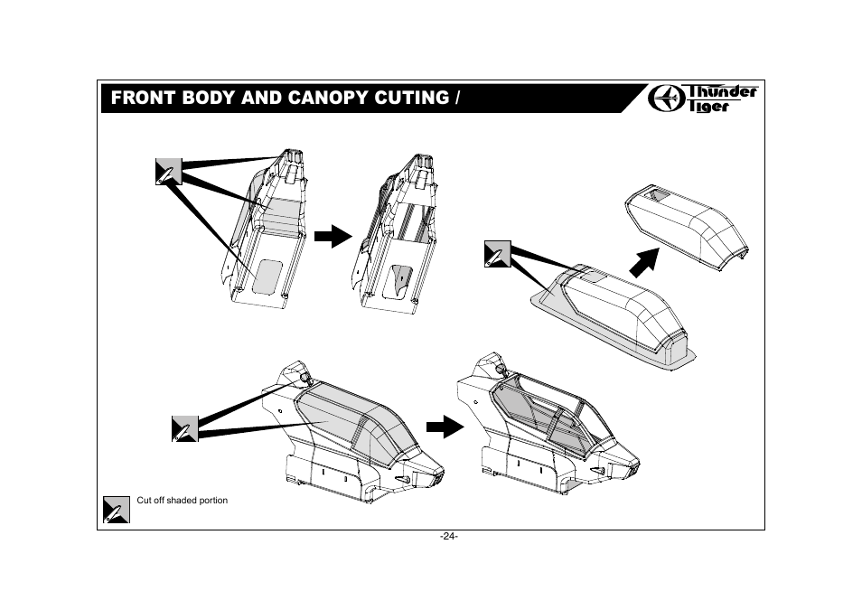 Ah-1w accessories / 附屬配件, Specification / 規格, Front body and canopy cuting / 前機身及機艙罩裁剪 | Ah-1w conversion kit spare parts / 維修零件包 | Thunder Tiger AH-1W User Manual | Page 25 / 39