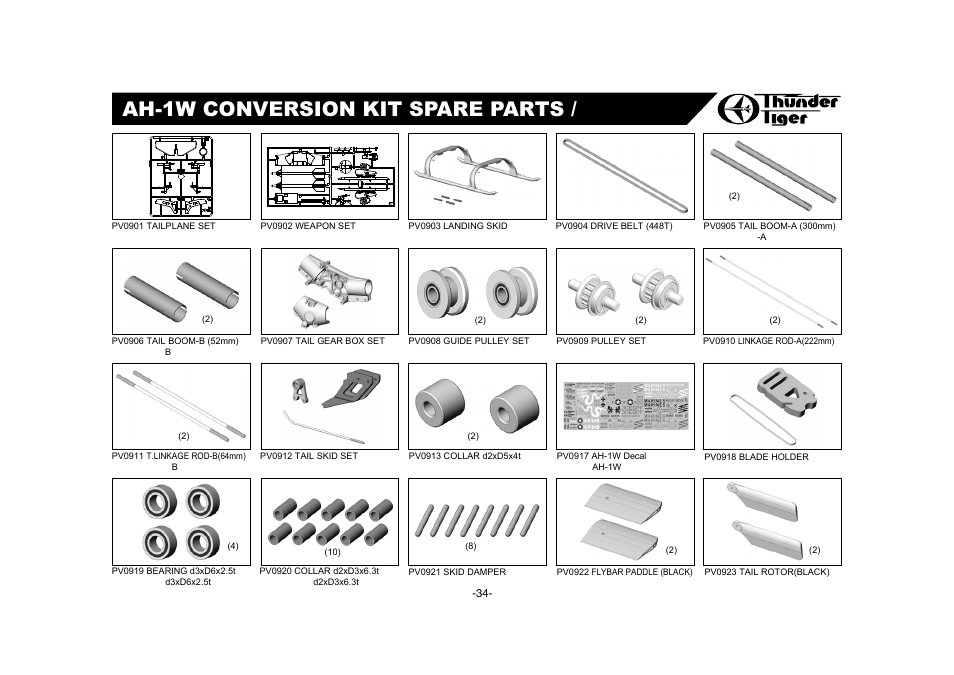 Ah-1w accessories / 附屬配件, Specification / 規格, Front body and canopy cuting / 前機身及機艙罩裁剪 | Ah-1w conversion kit spare parts / 維修零件包 | Thunder Tiger AH-1W User Manual | Page 35 / 39