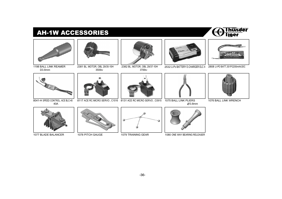 Ah-1w accessories / 附屬配件, Specification / 規格, Front body and canopy cuting / 前機身及機艙罩裁剪 | Ah-1w conversion kit spare parts / 維修零件包, Features / 特點 | Thunder Tiger AH-1W User Manual | Page 37 / 39
