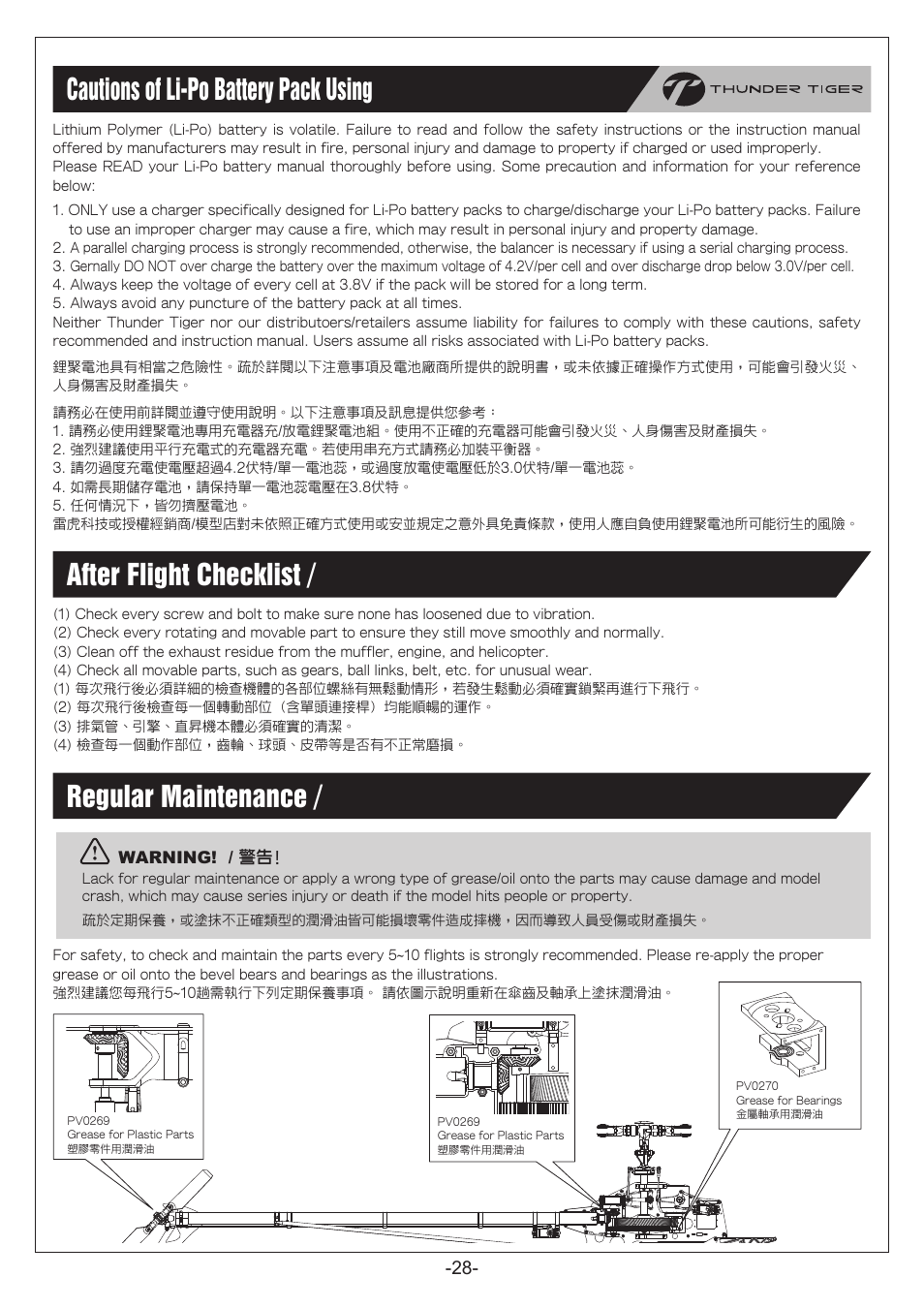 P28.pdf, After flight checklist / 飛行後的檢查項目 | Thunder Tiger RapRaptor E820 User Manual | Page 29 / 41