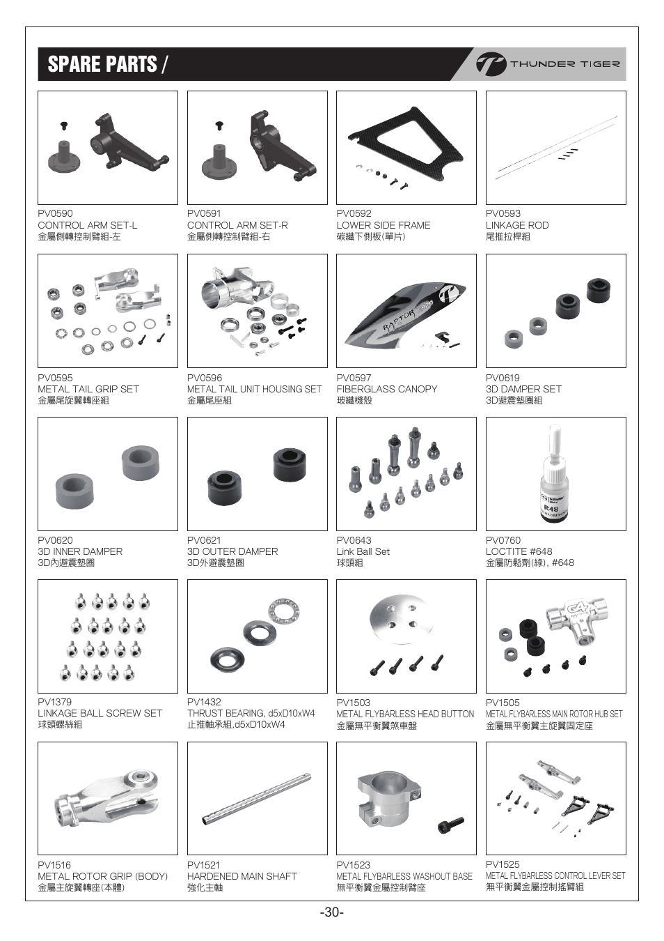 P30_new.pdf, Spare parts / 零件包 | Thunder Tiger RapRaptor E820 User Manual | Page 31 / 41