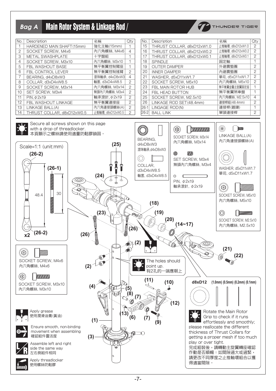 P07_new.pdf, Main rotor system & linkage rod / 主旋翼機構及連桿組裝, Bag a | Thunder Tiger RapRaptor E820 User Manual | Page 8 / 41