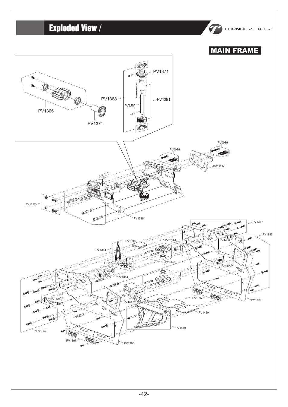 Exploded view / 爆炸圖檢索, Main frame | Thunder Tiger Titan X50 EF User Manual | Page 43 / 46