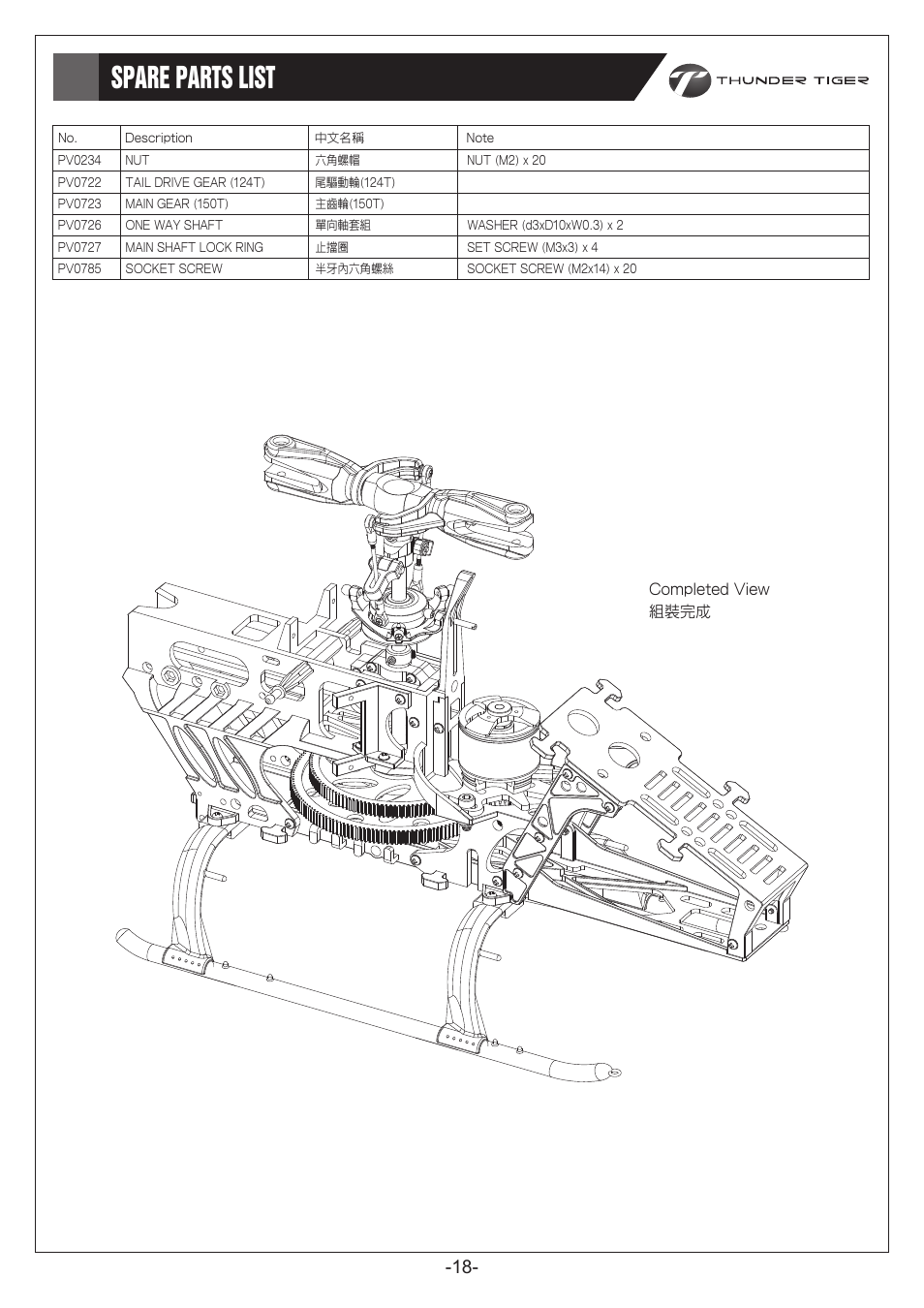 P18.pdf, Spare parts list 維修零件包表格 | Thunder Tiger E325S User Manual | Page 19 / 28