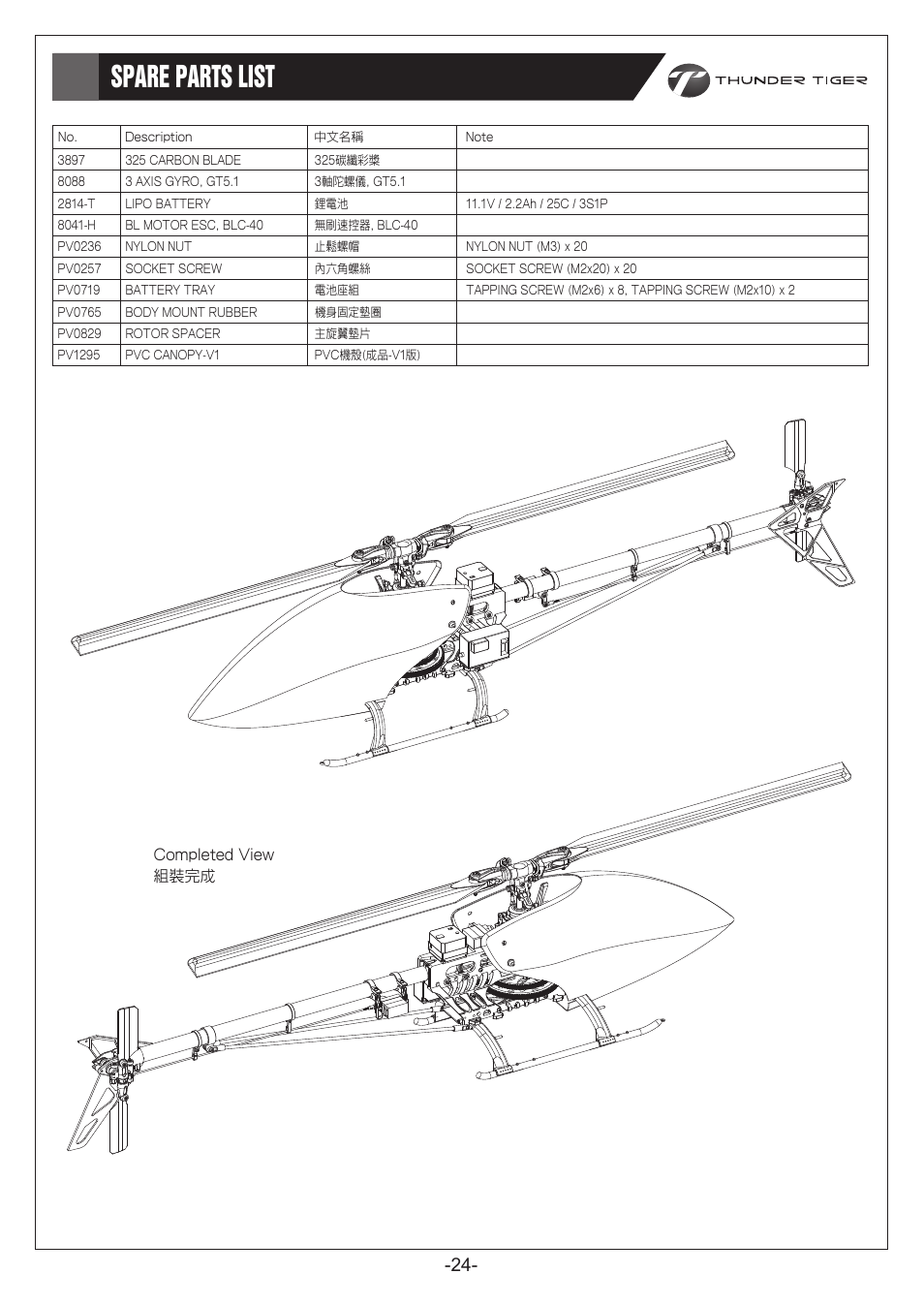 P24.pdf, Spare parts list 維修零件包表格 | Thunder Tiger E325S User Manual | Page 25 / 28