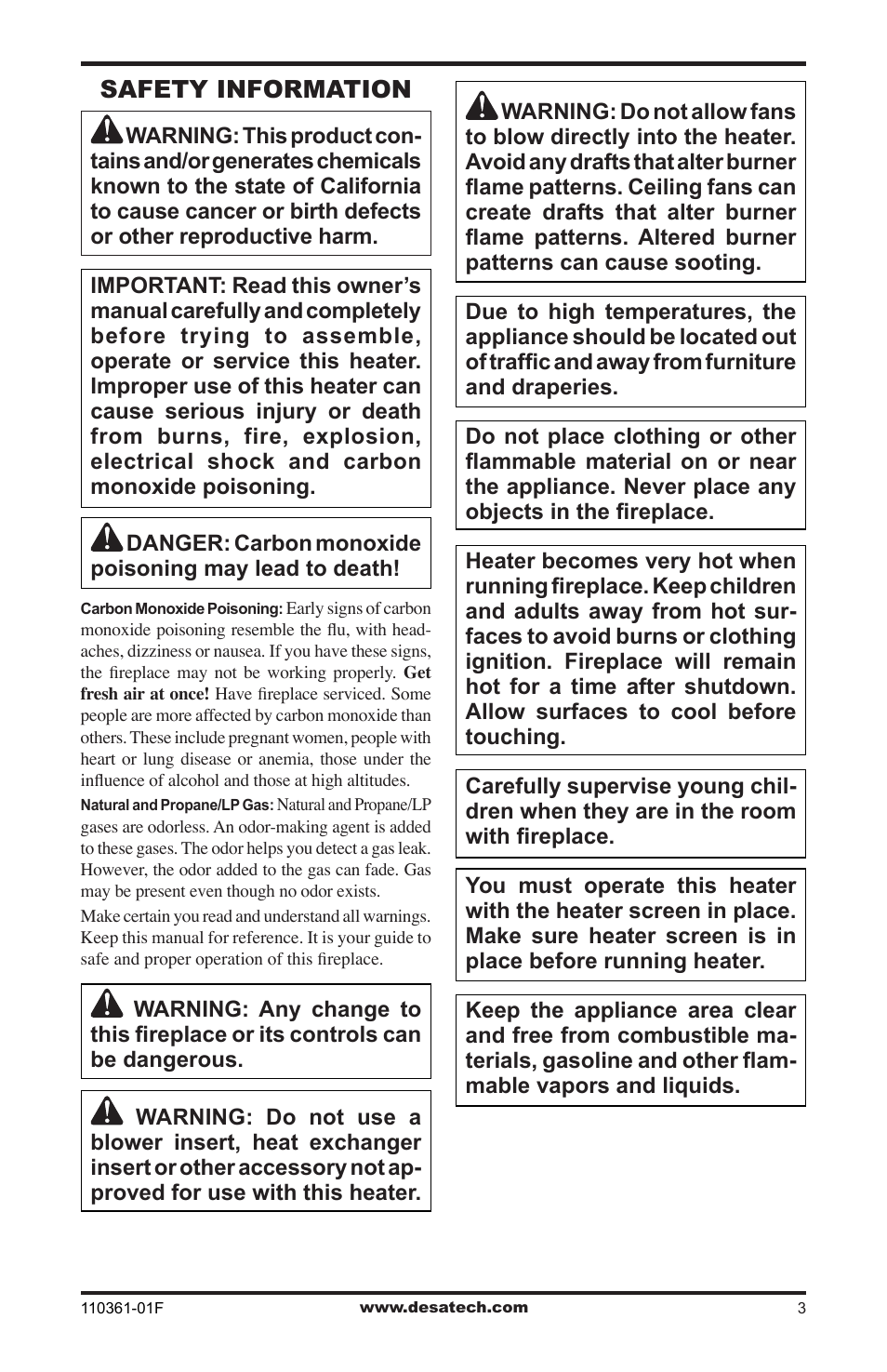 Safety information | Desa Tech S26NTA User Manual | Page 3 / 28