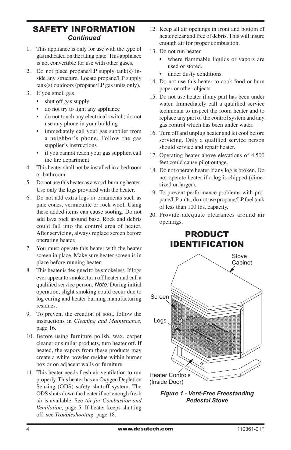 Product identification, Safety information | Desa Tech S26NTA User Manual | Page 4 / 28