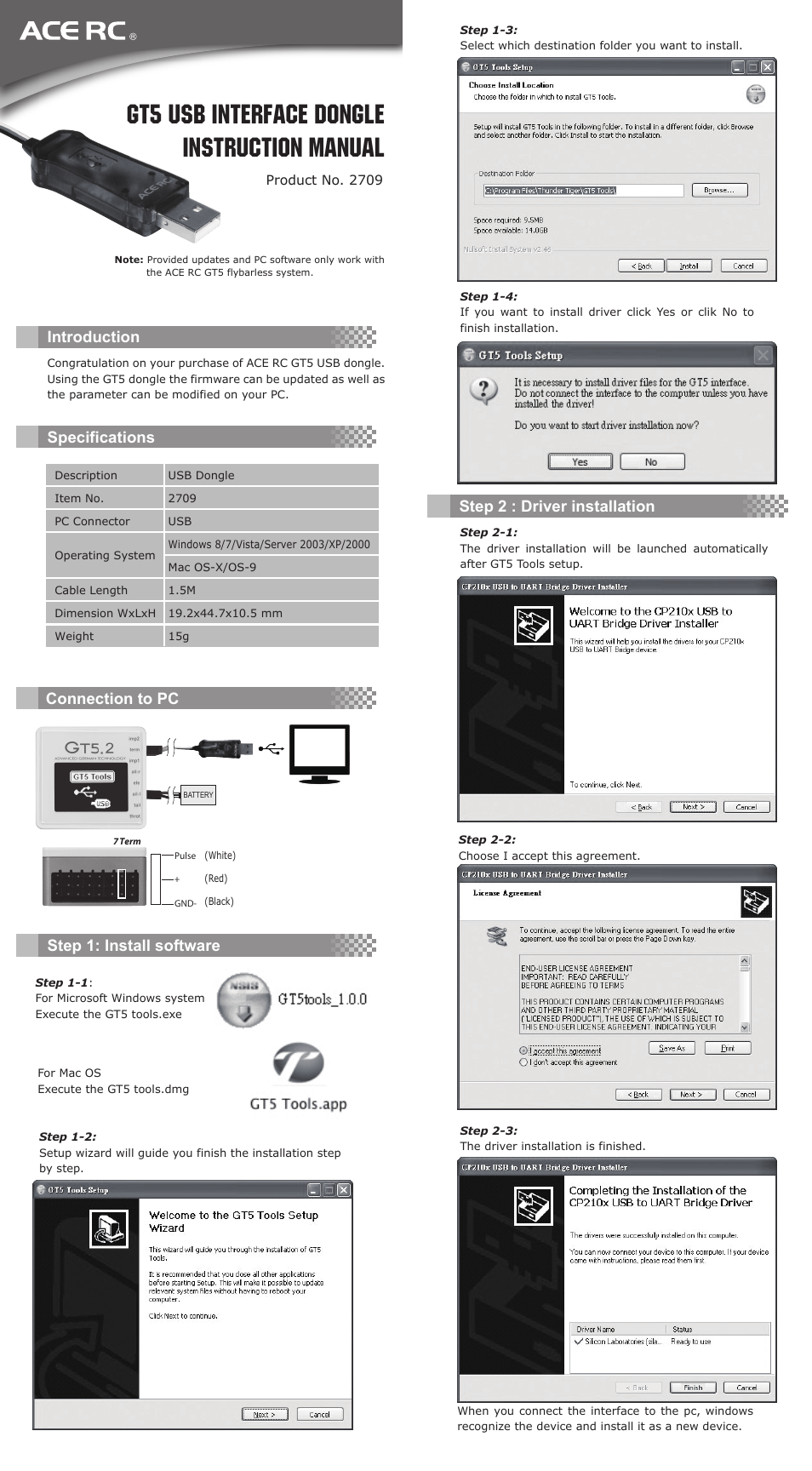Thunder Tiger GT5.2 USB Interface Dongle User Manual | 2 pages