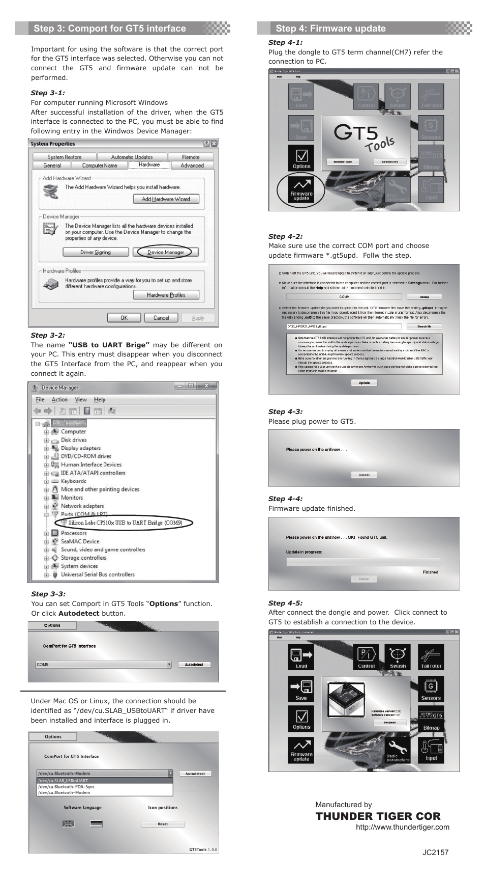 Thunder tiger cor, Step 4: firmware update, Step 3: comport for gt5 interface | Thunder Tiger GT5.2 USB Interface Dongle User Manual | Page 2 / 2