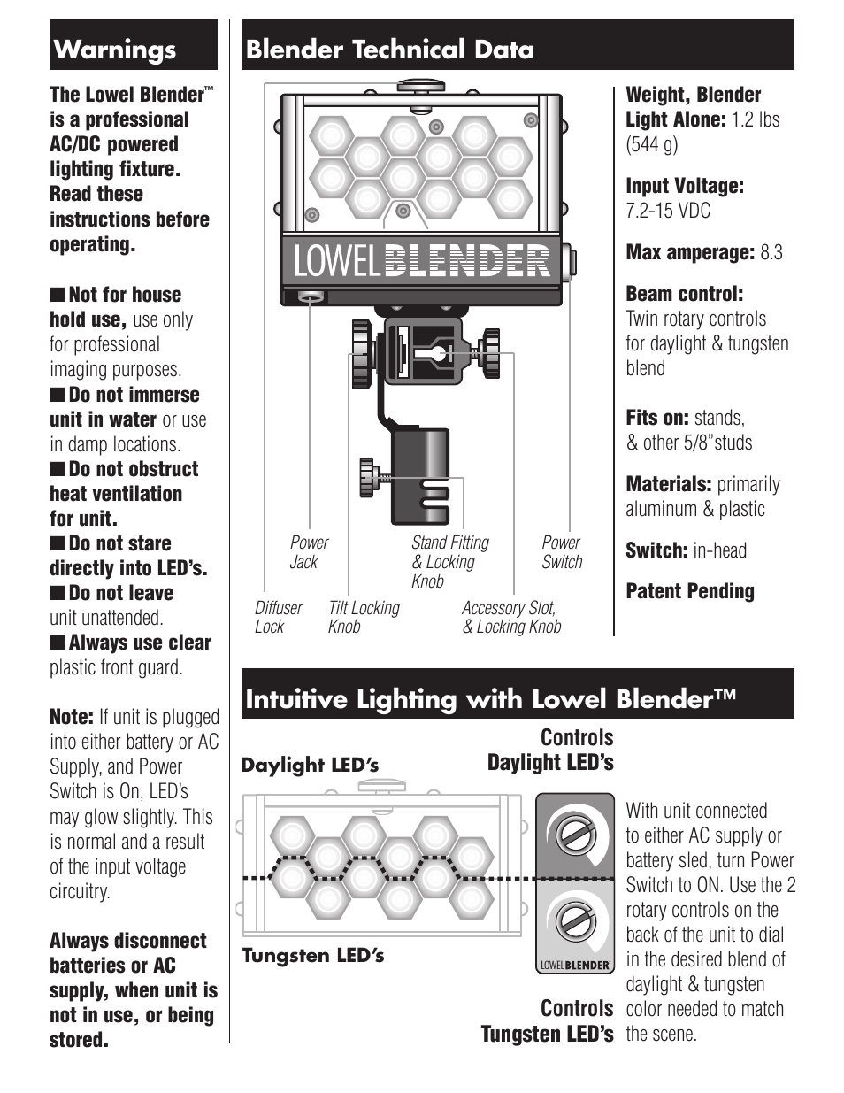 Tiffen Lowel Blender Original Models User Manual | Page 2 / 4