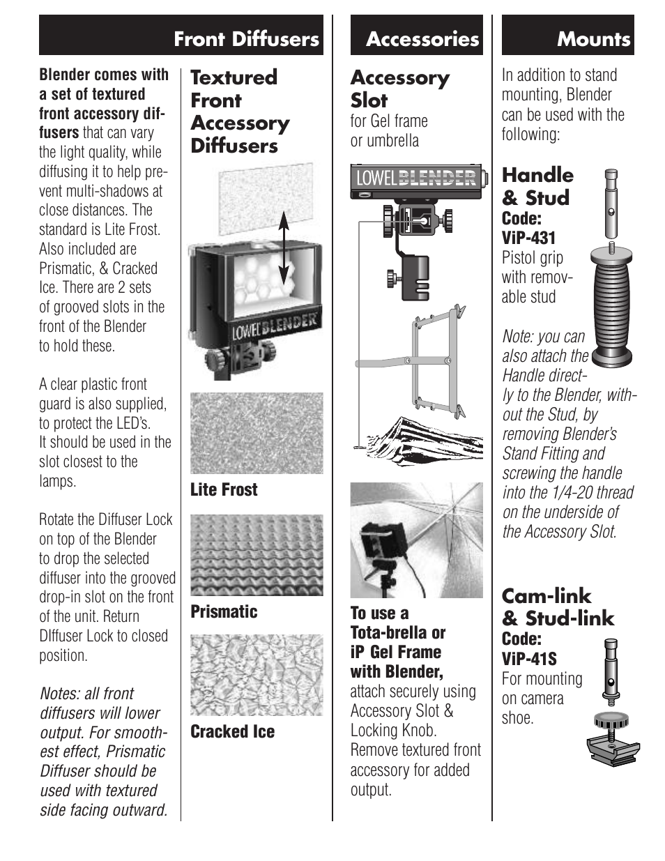 Tiffen Lowel Blender Original Models User Manual | Page 3 / 4