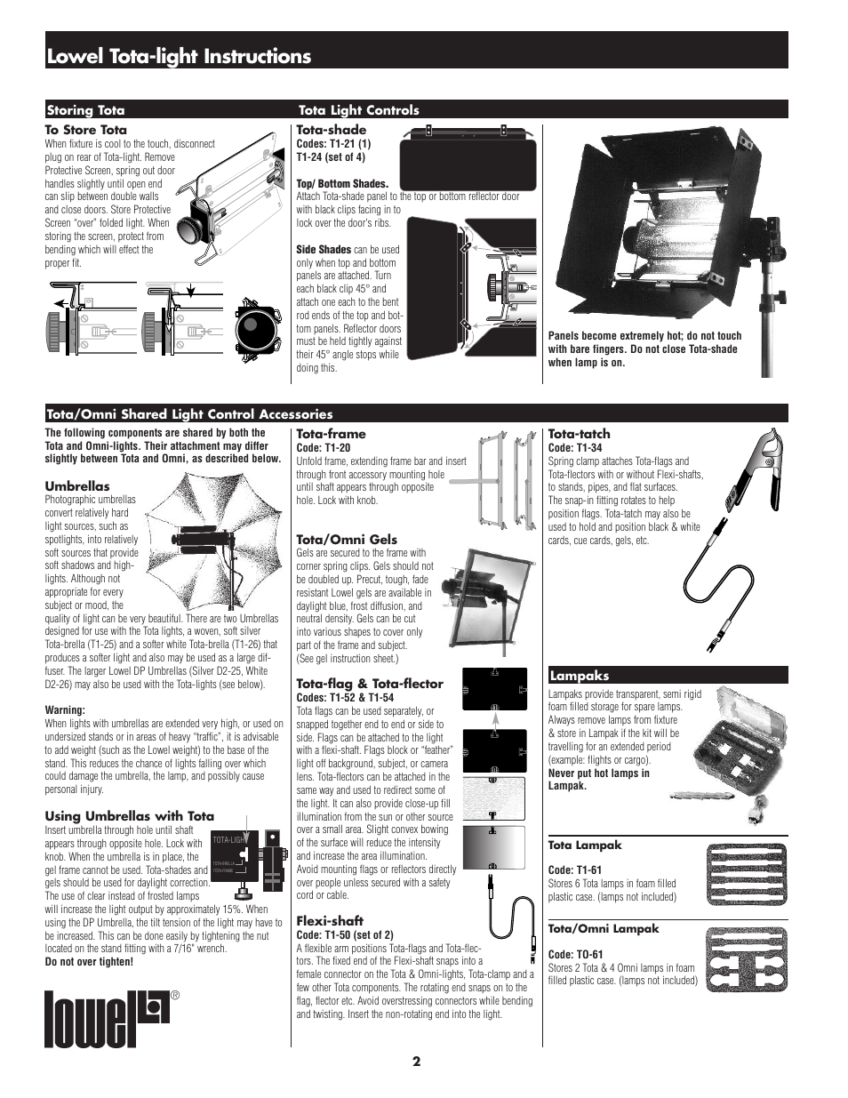 Lowel tota-light instructions | Tiffen Lowel Tota-light User Manual | Page 2 / 4