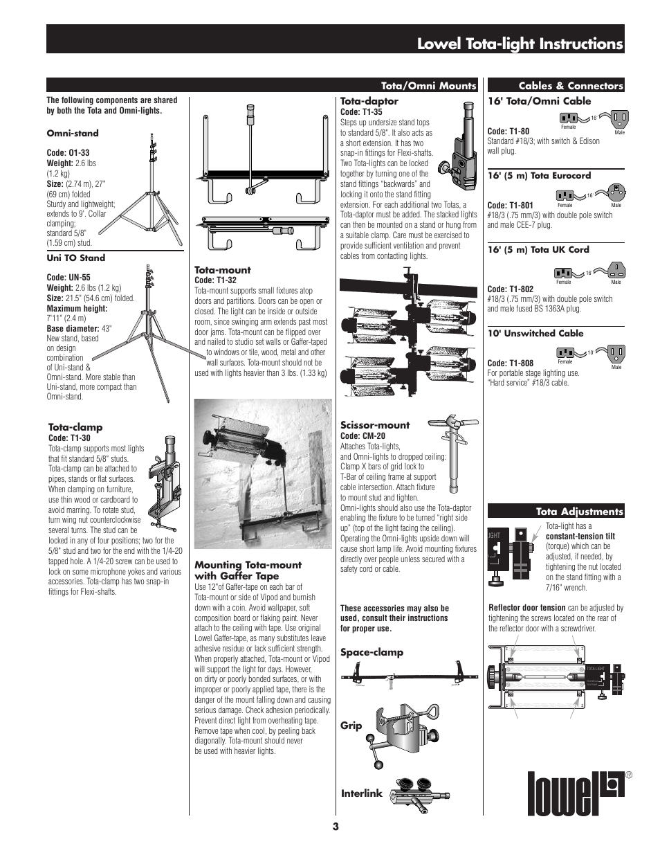 Lowel tota-light instructions | Tiffen Lowel Tota-light User Manual | Page 3 / 4