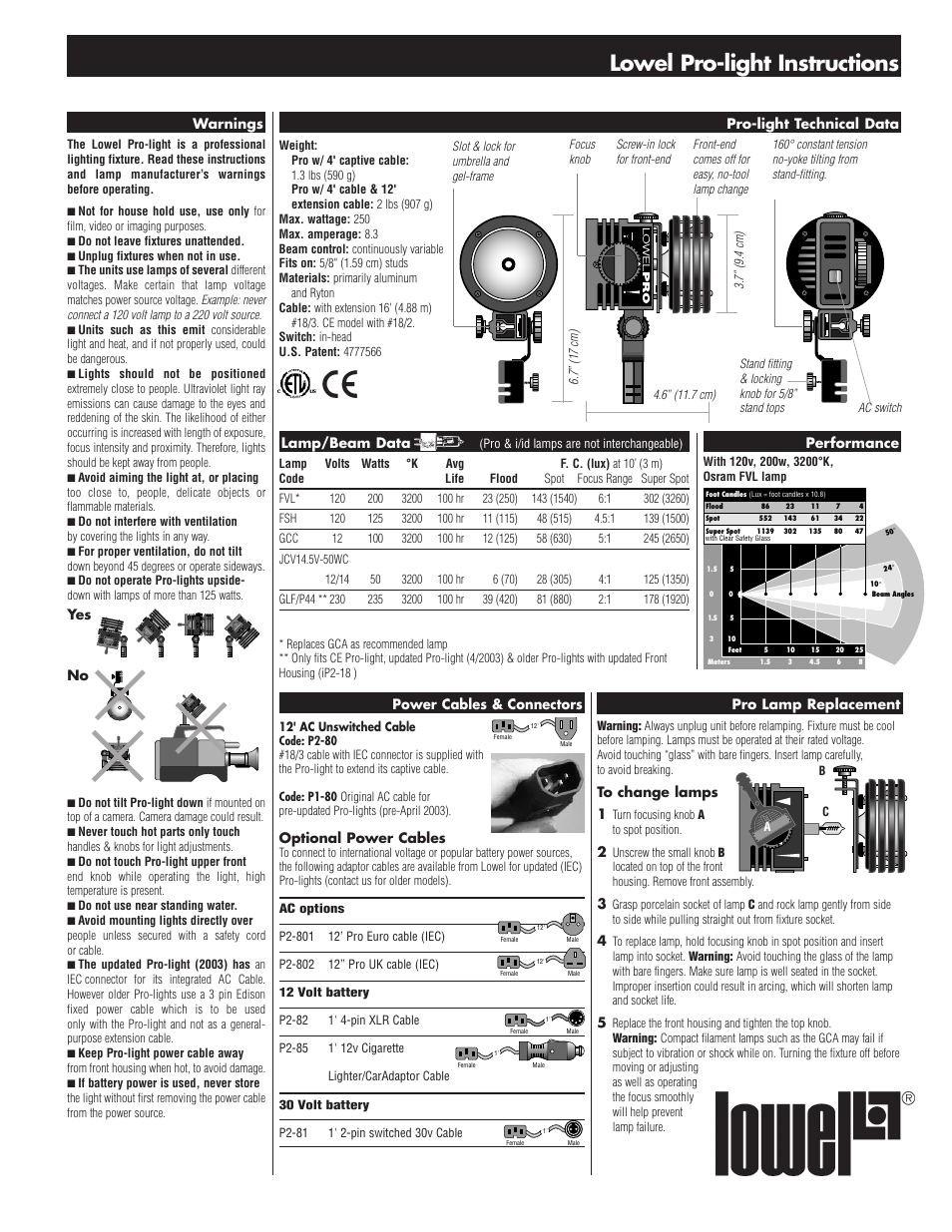 Tiffen Lowel Pro-light User Manual | 4 pages